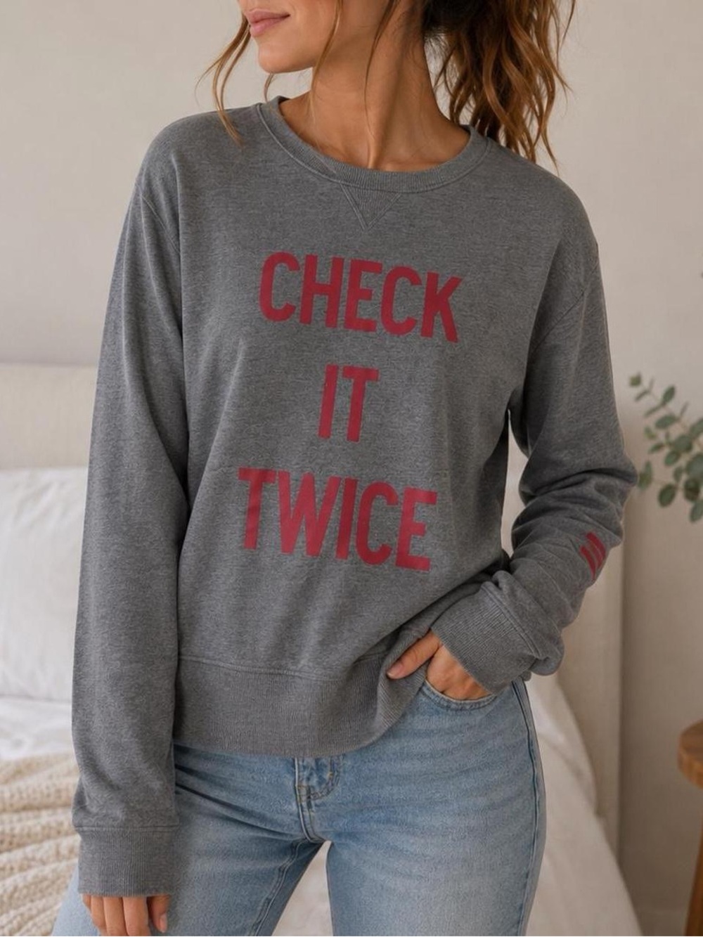 Victoria’s Secret Check It Twice Gray Sweatshirt Small
